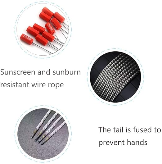 50 Numbered Steel Cable Security Seals - Metal Wire Tamper Seals, Pull Tight Cable Tie for Containers (Red)