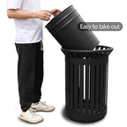 Outdoor Metal Slatted Trash Receptacle,Waste Receptacle，Commercial Trash Cans,Zone Round Garbage Bin,Square Hotel Street Patio Indoor Metal Stan (Big-Black)