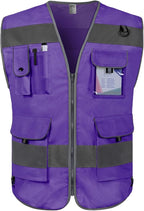 TCCFCCT High Visibility Vest 9 Pockets Hi Vis Reflective Safety Vest for Men Women, Construction Vest with Reinforced Sewing, Durable to Use, Meets ANSI/ISEA Standards, (Purple, Medium)
