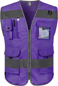 TCCFCCT Reflective Safety Vest 9 Pockets High Visibility Vest for Men Women, Hi Vis Construction Work Vest with Reinforced Sewing, Durable to Use, Meets ANSI/ISEA Standards, (Purple, 5X-Large)
