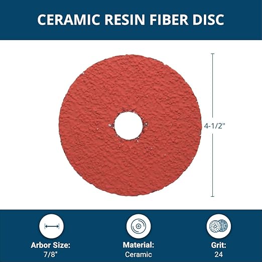 Benchmark Abrasives 4 1/2 Inch Sanding Discs Ceramic Resin Fiber Grinding Disc for Grinding, Stripping on Wood, Fiberglass, Metal, 7/8" Arbor Angle Grinder Sanding Disc, 25 Pack - 24 Grit