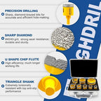 HIGHDRIL 11Pcs Diamond Hole Saw Kit - 1/4", 5/16", 3/8", 4/5", 1", 1-1/8", 1-1/4", 1-3/8", 1-3/4", 2", 2-1/2" Drill Bits for Tile Porcelain Ceramic Granite Marble