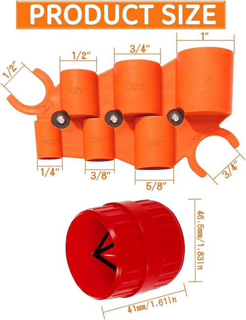 1/4'' - 1'' Depth Gauge and Pipe Deburring Tool Kit, 1/8'' to 1-5/8'' Inner Outer Reamer Pipe Tubing Chamfer Tool for PVC, PPR, CPVC, Brass, Aluminum Pipe