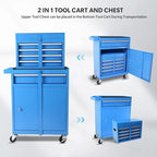 Rolling Tool Chest - 5 Drawers Tool Box Organizer with Lockable Wheels, Sliding Drawers, Detachable Top Tool Box - Tool Storage Cabinet for Garage Workshop, Blue