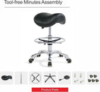 Grace&Grace Ergonomic Rolling Saddle Stool Chair with Wheels Adjustable Swivel Stool with Back and Footrest Heavy Duty for Esthetician, Artist, Dental, Medical, Spa, Salon, Cutting, Home Office