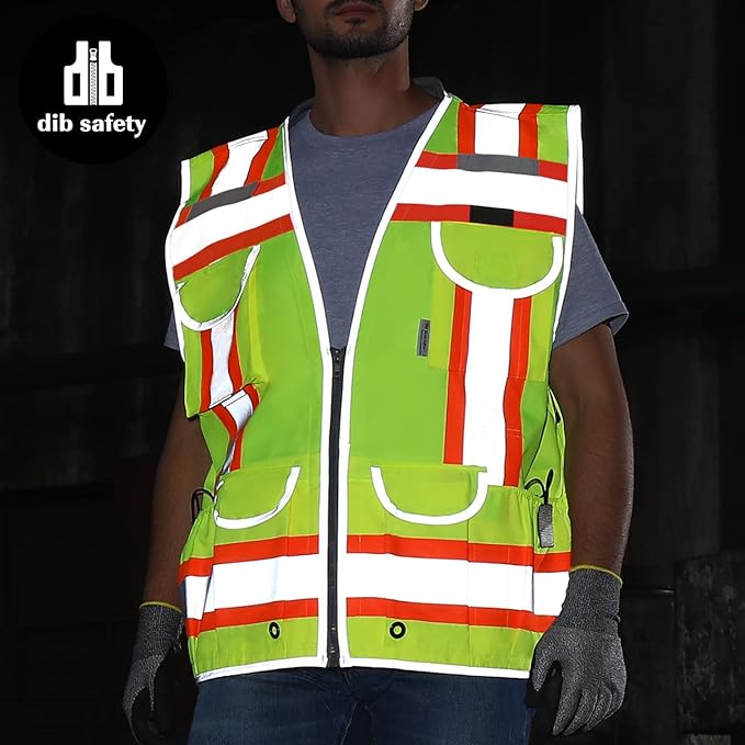 Dib Safety Reflective Vest Heavy Duty, High Visibility Two Tone Engineer Vest, Made with 3M Tape, Padded Collar, Retractable ID Pocket, Yellow 3XL