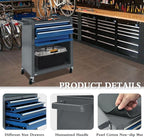 Kirmoasl 13-Drawer Rolling Tool Chest,Large Tool Chest with Wheels,2 in 1 Detachable Tool Chests,Portable Tool Storage,Locking Mechanic Tool Box for Warehouse,Garage (Gray&Blue)