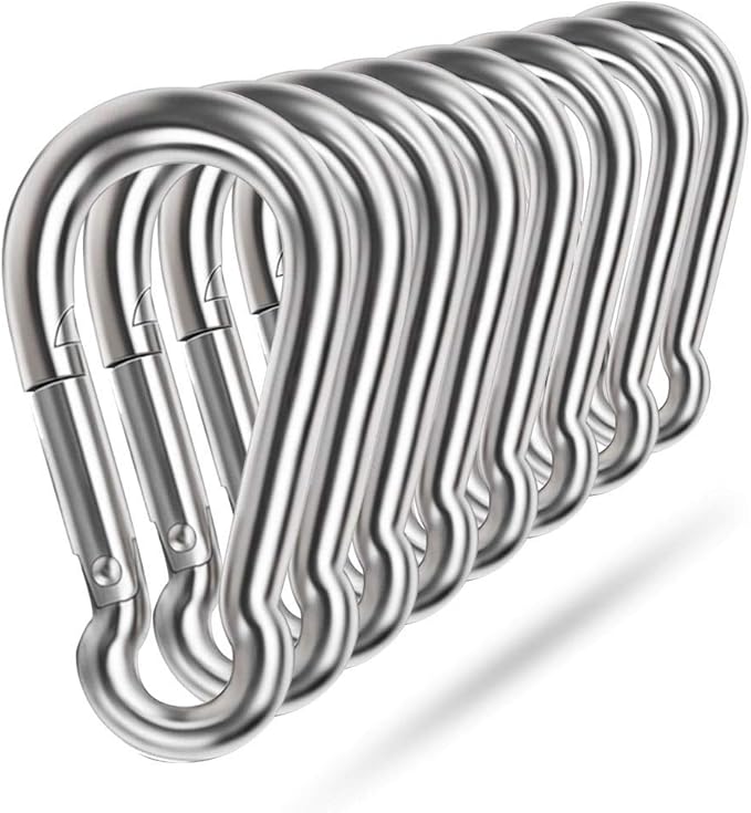 Spring Snap Hooks, 304 Stainless Steel Metal Clip Heavy Duty Rope Connector Small Snap Clamp Key Chain Link Buckle for Hammock Swing Set Outdoor Travel Camping Fishing Hiking