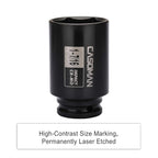 CASOMAN 6-Point 1/2-Inch Drive Deep Impact Socket- 1-7/16" (SAE), CR-MO, 1/2-inch Drive 6 Point Axle Nut Socket for Easy Removal of Axle Shaft Nuts (1-7/16")