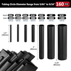 Chanzon 160 Pcs Heat Shrink Tubing Kit, 2:1 Black Heat Shrink Wrap Tubing with Length 1.5" 3" (inch), Polyolefin Sleeving 2 to 1 Heat-Shrink Tube
