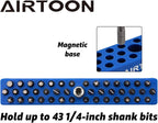 AIRTOON 1/4" Magnetic Hex Bit Holder, 43 Holes Bit Storage with Strong Magnetic Base, Magnetic Screwdriver Bit Organizer, Blue