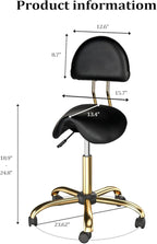 OmySalon Drafting Chair,Ergonomic Saddle Stool with Back Support,Tall Adjustable Rolling Stool with Thick Seat Cushion, Office Computer Chair for Salon Barber Spa Home Bar, Black Gold