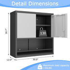 Metal Cabinet Wall Mounted, Garage Wall Storage Cabinets with 2 Door & Adjustable Shelves, Metal Wall Storage Cabinet for Bathroom, Office, Warehouse