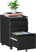 MIIIKO 3 Drawer File Cabinet on Wheels, Home Office Mobile File Cabinet Under Desk, Full Assembled Metal Filing Cabinets with Lock for Legal/Letter/A4 File Folders