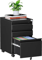 MIIIKO 3 Drawer File Cabinet on Wheels, Home Office Mobile File Cabinet Under Desk, Full Assembled Metal Filing Cabinets with Lock for Legal/Letter/A4 File Folders