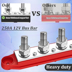 250A 12V Bus Bar Marine Power Distribution Block with Cover with 4 x 3/8”Post 3 x #8 Screws Terminals,Battery Bus Bar (Pair,Red & Black),Automotive Busbars 12 Volt for Car Boat Solar Wiring