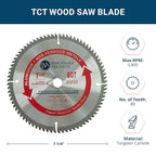 Benchmark Abrasives TCT 7-1/4 Inch Circular Saw Blade, Tungsten Carbide Tipped Non Ferrous Metal Cutting Saw Blades for Cutting Plastic, Fiberglass, PVC, Aluminum Cutting Blade - ‎(7-1/4" - 80 Teeth)