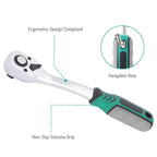 1/2 Inch Drive Ratchet Wrench, 72-Tooth Reversible Ratchet Quick Release, w/ 10 CR-V Steel Metric Sockets (10mm-24mm) and Extension Bar