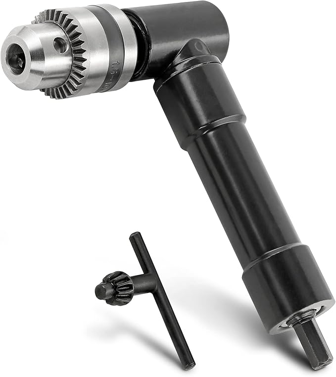 Cordless Right Angle Drill Adapter, 90 Degree Adapter Drill with 3/8" Keyed Chuck and 8mm Hex Shank Power Tool Attachment (Chuck Range: 1mm-10mm)