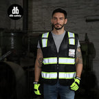 Dib Safety Reflective Mesh Vest High Visibility Two Tone with Pockets and Zipper, Black Mesh with Yellow Trim M