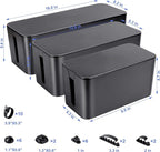 Cable Organizer Box Set of Three, Power Cover Cord Holder Surge Protector for Desk (Black)