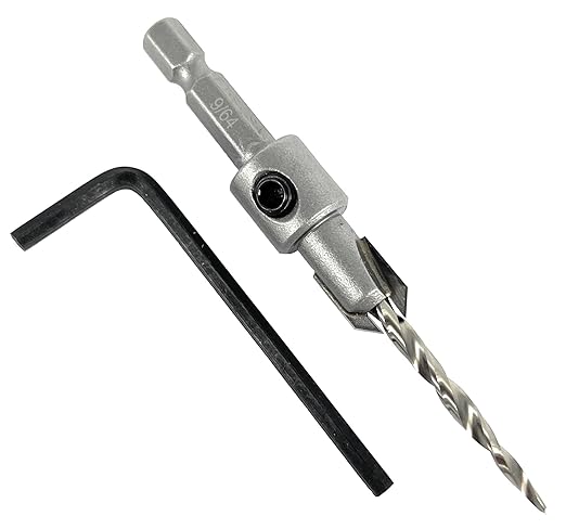 FTG USA #6 (9/64") Tungsten Carbide Tipped Countersink Drill Bit with Tapered Drill Bit, 1/4 Inch Quick Change Hex Shank and Allen Wrench