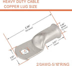 10pcs 2/0 AWG-5/16(M8) Tinned Copper Ring Terminals Battery Lugs, Heavy Duty Wire Lugs, Battery Cable Connectors