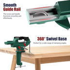 Nuovoware Table Vise 3 Inch, 360° Swivel Base Universal Home Vise Portable Bench Clamp, Clamp-on Vise Bench Clamps Fixed Tool for Woodworking, Metalworking, Cutting Conduit,Drilling,Sawing, Army Green