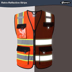 JKSafety Hi Vis Reflective Safety Vests for Men Women High Visibility Vest with Pockets Mesh Fabric Construction Safety Apparel Neon Vest for Work (220-Orange XXL)