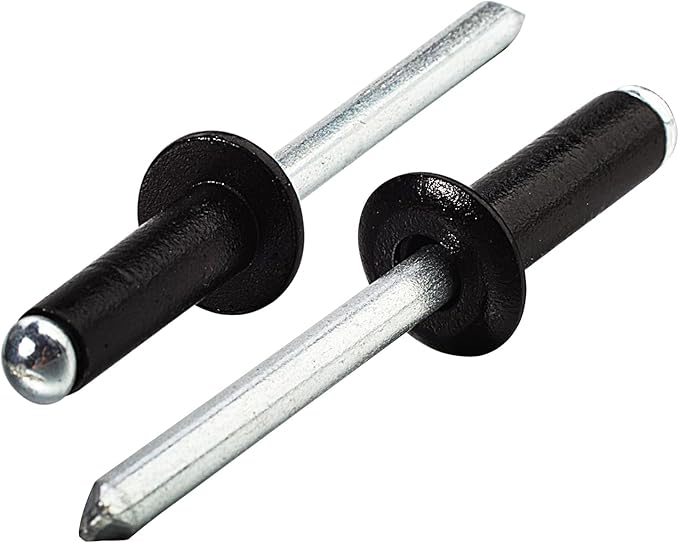 Linkup 350pcs pack 1/8" x 1/4" Black pop blind Rivets, 3.2mm x 6.4mm Black pop rivets,Aluminum Body Steel Mandrel Rivets (Black),Dome Head aluminum rivets