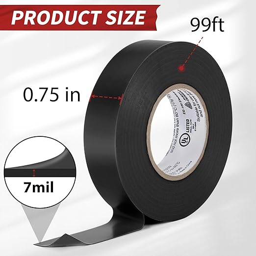 Avery Dennison Electrical Tape ¾ in x 99 ft, 3 Rolls Professional Grade PVC Electric Tape, UL/CSA Listed Insulating Vinyl Tape for Electrical, Repairs, Automotive and Equipment, Pro-43, Black