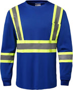 Hi Vis Safety Long Sleeve Shirts，High Visibility Class 3 T Shirts with Reflective Strips and Pocket, Quick Dry Mesh Construction Work Shirt for Men/Women (Blue,6XL)