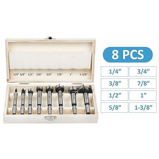 HPHOPE Forstner Bit Set 8Pcs - Forstner Bits for Wood, Wood Drilling with Storage Case