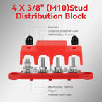 Heart Horse Power Distribution Block Bus Bar 3/8'' Terminal Stud 4 Post with Cover 250 Amp Rating for Marine Automotive and Solar Wiring RV Boat (250A, 3/8'', Red+Black)
