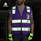 Dib Safety Reflective Mesh Vest High Visibility Two Tone with Pockets and Zipper, Purple Mesh with Yellow Trim 3XL