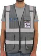 Dib Safety Reflective Vest High Visibility with Pockets and Zipper, Gray L