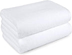 Amazon Basics 2 Piece Quick-Dry Oversize Bath Towel, 100% Cotton, White, 54" x 30"