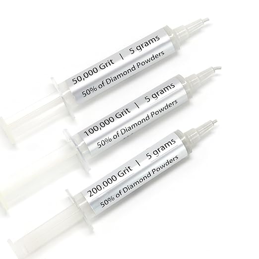 SCOTTCHEN 3Pcs Diamond Polishing Paste, 50,000/100,000/200,000Grit, 0-0.5/0-0.25/0-0.1 Microns Lapping Compound with 50% Concentration of Diamond Powders for Jewelry, Metal, Ring, Glass, 5 Gram Each