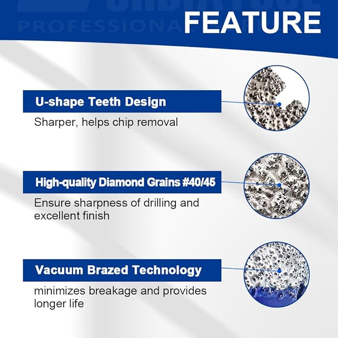 SHDIATOOL Diamond Drill Core Bits Set for Porcelain Triangle Shank Hole Saw Cutter for Tile Marble Ceramic Granite on Drill Machine 11pieces(6/8/10/20/25/28/32/35/45/50/65MM)