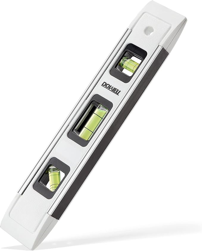 DOWELL Magnetic Torpedo Level Mini Bubble Level Box Spirit Level Alloy Frame 180/90/45 Degree 9-Inch (1, White)