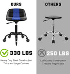 Rolling Stool with Wheels, Garage Shop Stool with Backrest, Roller Seat with Pneumatic Adjustable Height 16.93"-19.69", Heavy Duty Multi-Purpose Chair for Shop Salon Office Home, Blue