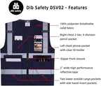 Dib Safety Reflective Vest High Visibility with Pockets and Zipper, Navy 2XL
