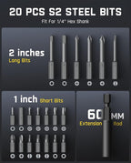 Fanttik L2 Pro Electric Screwdriver set, Cordless Screwdriver, 20 Bits, 1/4‘’Hex Chuck, Max 6N·m Torque, Digital Screen, Variable Speed, 2000mAh Rechargeable Battery, Tech Tool for DIY Enthusiasts