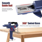 Nuovoware Table Vise 3 Inch, 360° Swivel Base Universal Home Vise Portable Bench Clamp, Clamp-on Vise Bench Clamps Fixed Tool for Woodworking, Metalworking, Cutting Conduit, Drilling, Sawing, Blue