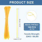PATIKIL Cable Zip Ties 16 Inch, 100 Pcs Self-Locking Nylon Wire Tie Wraps Heavy Duty Cord Management with 50 lbs Tensile Strength for Indoor and Outdoor, Yellow (0.2" W)