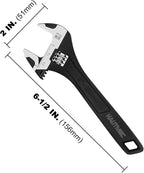 HAUTMEC 6 inch Adjustable Wrench Extra Wide Jaw Black Finish Adjustable Wrenches Drop-Forged CR-V Steel Metric & SAE Scales for Home Garage Workshop DIY