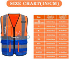 A-SAFETY Industrial Safety Vest, Hi Vis 9 Pockets High Visibility Zipper Front Reflective Safety Vest, Orange&Blue Color Mixed, XL