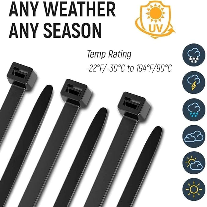 ALBO Zip Ties Black 8 Inch 5000 Pack 40 lb, Long Plastic Cable Ties Thick 0.14 Inch Tie Wraps Heavy Duty UV Resistant Nylon Wire Ties for Indoor and Outdoor / 5000pcs