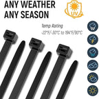 ALBO Zip Ties Black 12 Inch 3000 Pack 50 lb, Long Plastic Cable Ties Thick 0.19 Inch Tie Wraps Heavy Duty UV Resistant Nylon Wire Ties for Indoor and Outdoor / 12х3000