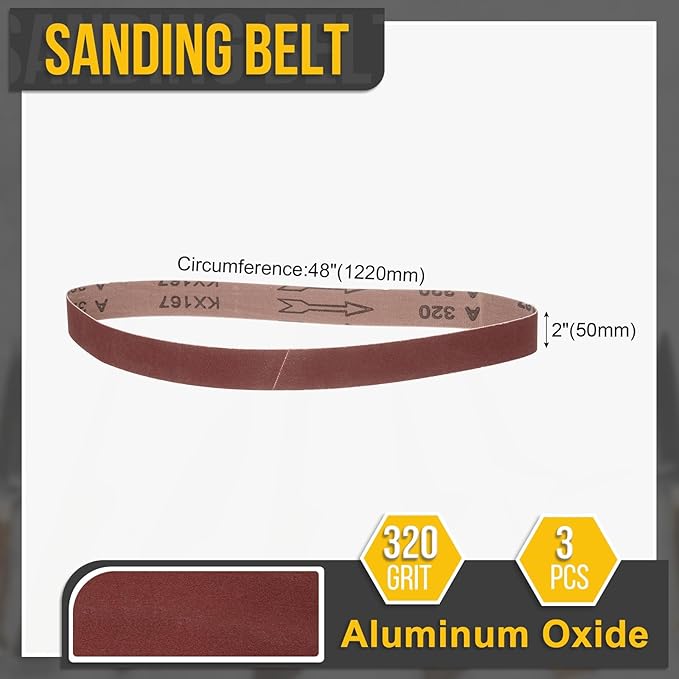 2 x 48 Inch Sanding Belt, 3 Pcs 320 Grit Knife Sharpener Belts Work Sharpening for Belt Sander Knife Carving Tool Metal Working
